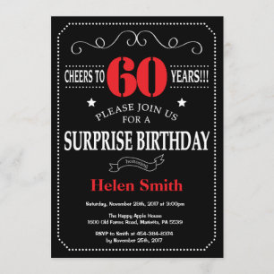 Invitation surprise 60e anniversaire rouge et noir