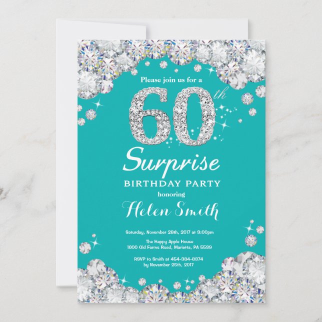 Invitation Surprise 60e anniversaire Turquoise et Silver Diam (Devant)