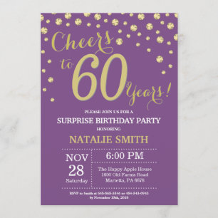 Invitation Surprise 60e anniversaire violet et diamant d'or