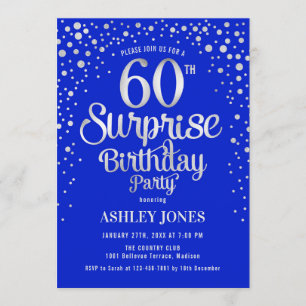 Invitation Surprise 60e fête d'anniversaire - Argent & Royal 