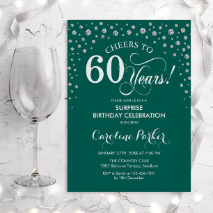 Invitation Surprise 60e fête d'anniversaire - Argent vert