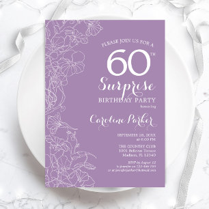 Invitation Surprise 60e fête d'anniversaire - Floral violet