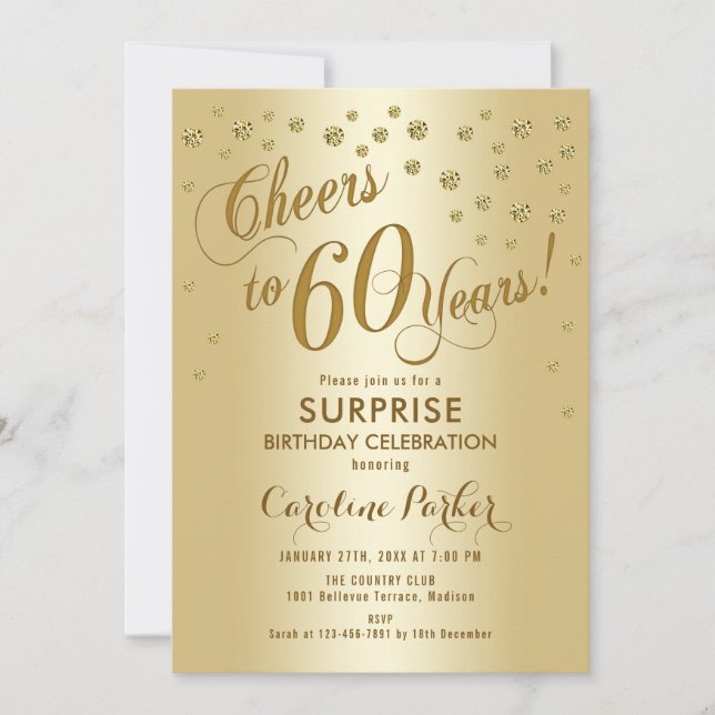 Invitation Surprise 60e fête d'anniversaire - Gold (Devant)