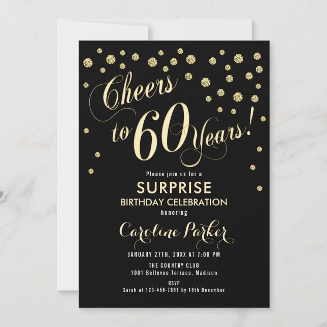 Invitation Surprise 60e fête d'anniversaire - Gold Black (Devant)
