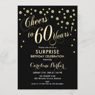 Invitation Surprise 60e fête d'anniversaire - Gold Black