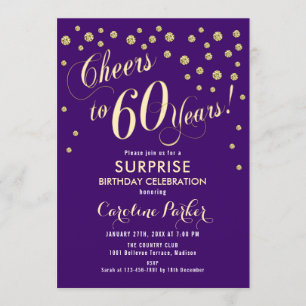 Invitation Surprise 60e fête d'anniversaire - Gold Purple