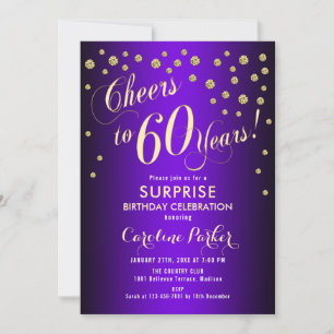 Invitation Surprise 60e fête d'anniversaire - Gold Purple