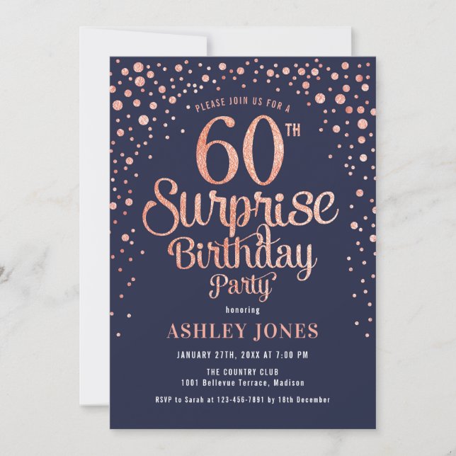 Invitation Surprise 60e fête d'anniversaire - Marine & Rose G (Devant)