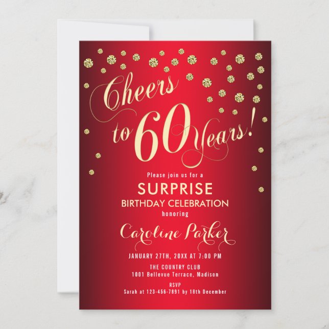 Invitation Surprise 60e fête d'anniversaire - Red Gold (Devant)