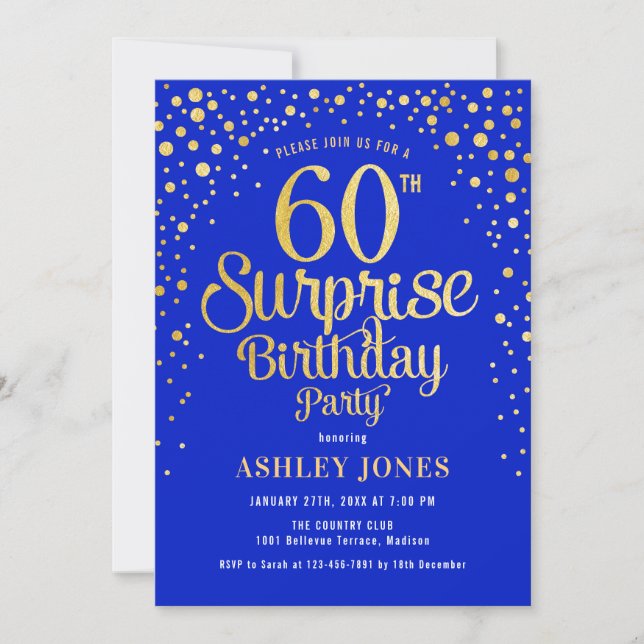 Invitation Surprise 60e fête d'anniversaire - Royal Blue & Go (Devant)