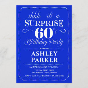 Invitation Surprise 60e fête d'anniversaire - Royal Blue Whit
