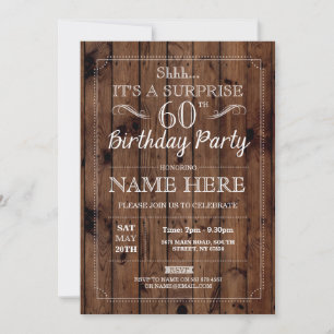 Invitation SURPRISE 60e fête d'anniversaire Rustic Wood 60 In
