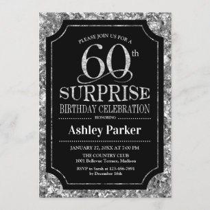 Invitation Surprise 60e fête d'anniversaire - Silver Black