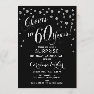 Invitation Surprise 60e fête d'anniversaire - Silver Black