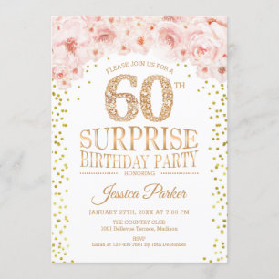 Invitation Surprise 60e fête d'anniversaire - White Gold Pink