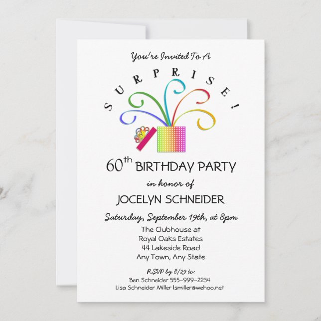 Invitation SURPRISE 60e ou tout âge Anniversaire Fête Invitat (Devant)