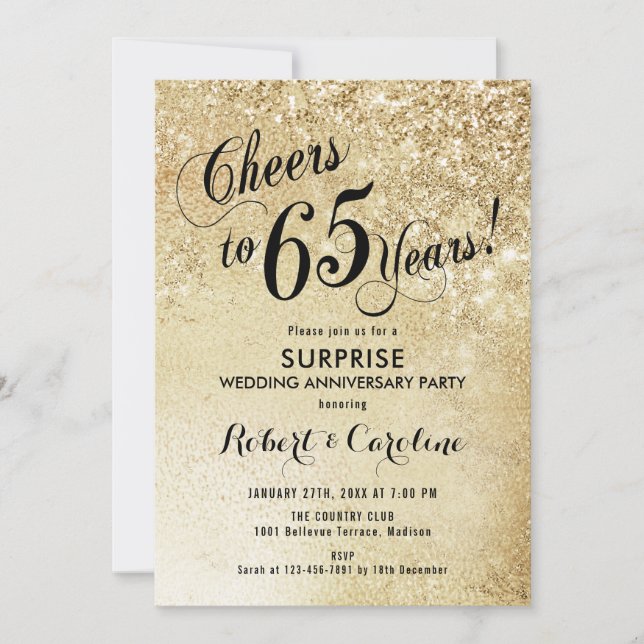 Invitation Surprise 65e anniversaire de mariage - Or (Devant)
