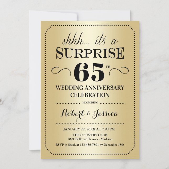 Invitation Surprise 65e anniversaire de mariage - Or Noir (Devant)