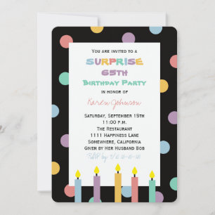 Invitation Surprise 65e anniversaire fête jolies bougies