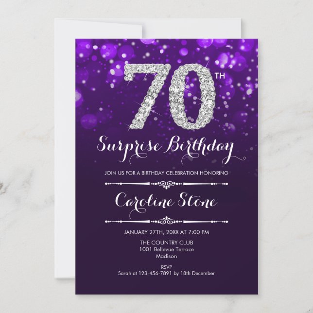 Invitation Surprise 70e anniversaire - Argent violet (Devant)
