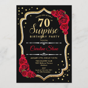 Invitation Surprise 70e anniversaire - Black Gold Red Invitat