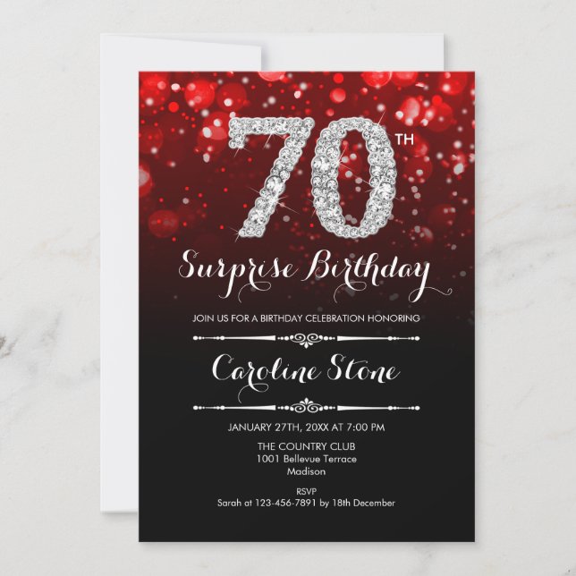 Invitation Surprise 70e anniversaire - Black Red Silver (Devant)