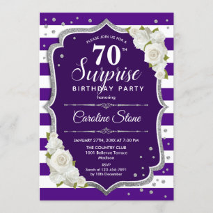 Invitation Surprise 70e anniversaire - Blanc d'argent violet