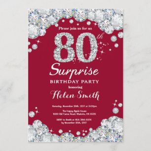 Invitation Surprise 70e anniversaire Burgundy Red Silver Diam