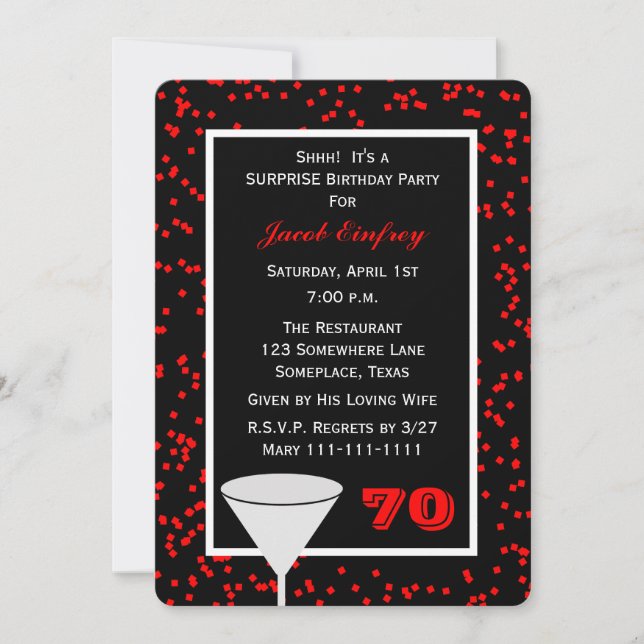 Invitation Surprise 70e anniversaire de fête verre avec Confe (Devant)