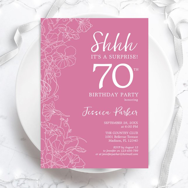 Invitation Surprise 70e anniversaire - Floral Pink (Créateur téléchargé)