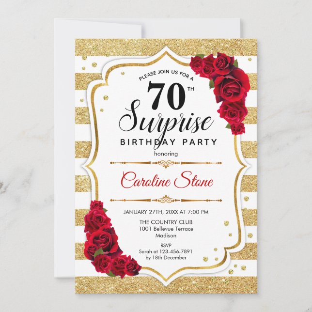 Invitation Surprise 70e anniversaire - Gold White Red (Devant)
