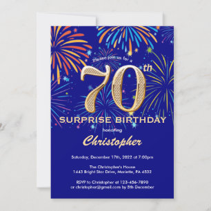 Invitation Surprise 70e anniversaire Marine Blue & Gold Firew