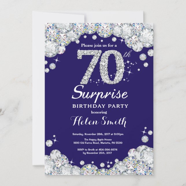 Invitation Surprise 70e anniversaire Marine Blue Silver Diamo (Devant)