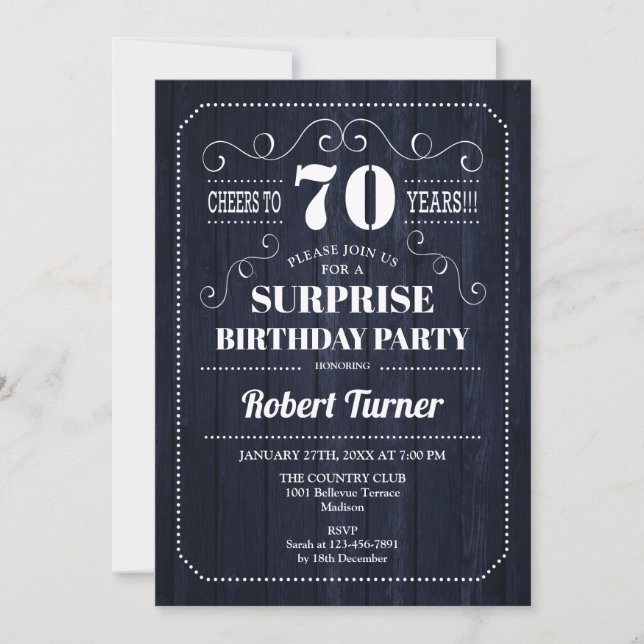 Invitation Surprise 70e anniversaire - Motif de bois de la Ma (Devant)