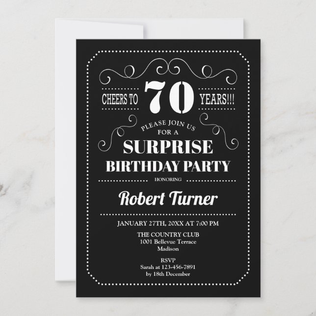 Invitation Surprise 70e anniversaire - Noir Blanc (Devant)