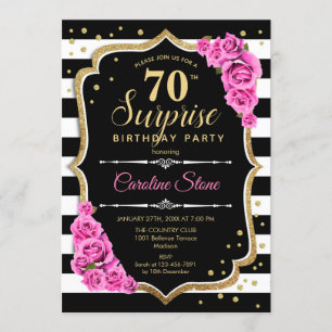 Invitation Surprise 70e anniversaire - Noir blanc rose