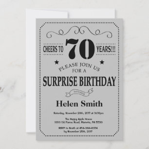 Invitation Surprise 70e Anniversaire Noir et Gris Argenté