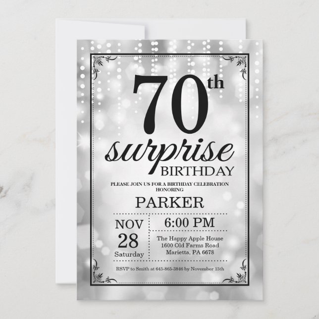 Invitation surprise 70e anniversaire Parties scint (Devant)
