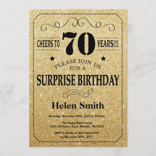 Invitation Surprise 70e anniversaire Parties scintillant noir
