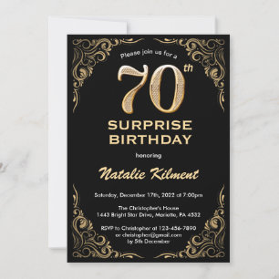 Invitation Surprise 70e anniversaire Parties scintillant noir