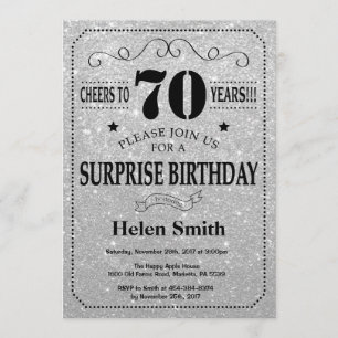 Invitation Surprise 70e anniversaire Parties scintillant noir