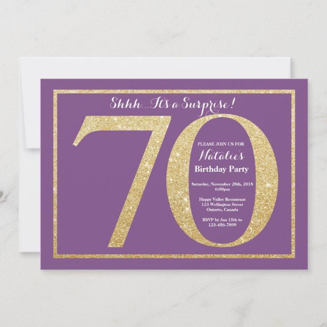 Invitation Surprise 70e anniversaire Parties scintillant viol (Devant)