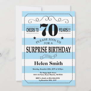 Invitation Surprise 70e Anniversaire Rayures Bleues et Blanch