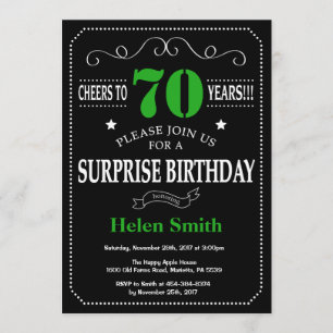 Invitation Surprise 70e anniversaire Tableau noir et vert