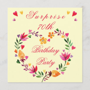 Invitation Surprise 70e anniversaire Watercolor Coeur floral
