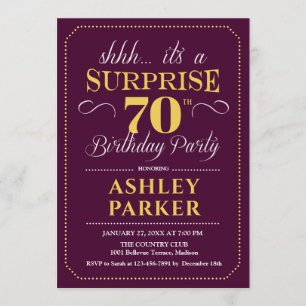 Invitation Surprise 70e fête d'anniversaire - Bourgogne Gold