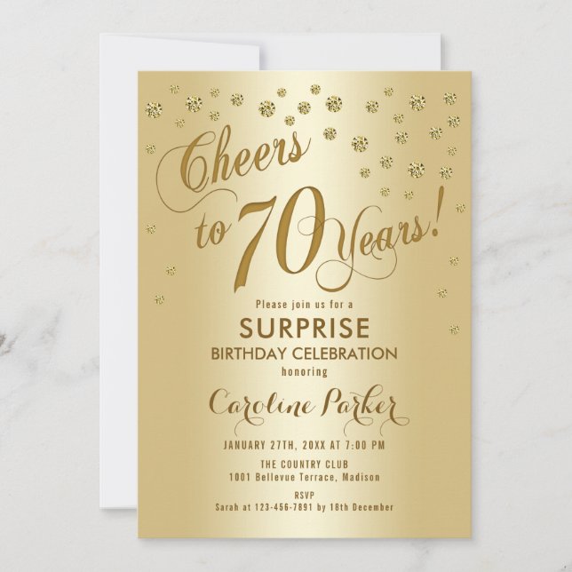 Invitation Surprise 70e fête d'anniversaire - Gold (Devant)