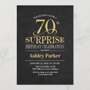Invitation Surprise 70e fête d'anniversaire - Gold Black