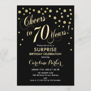 Invitation Surprise 70e fête d'anniversaire - Gold Black