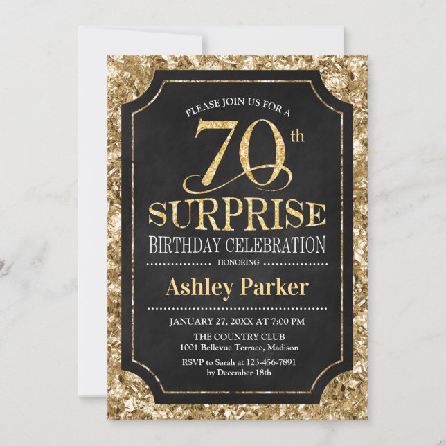 Invitation Surprise 70e fête d'anniversaire - Gold Black (Devant)